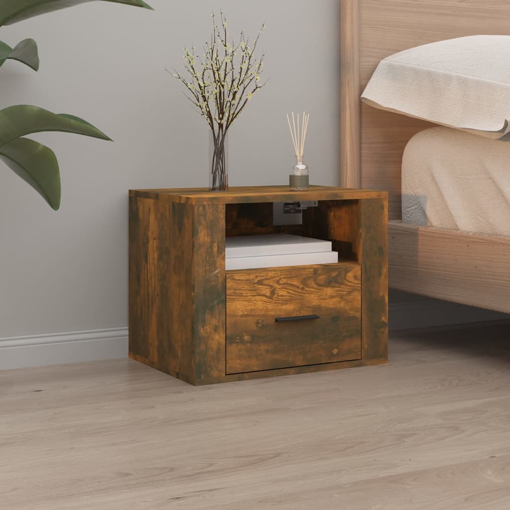 Wall Mounted Nightstand Smoked Oak 50x36x40 cm