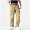 Plush Elastic Waistband Pure Cotton Wear-Resistant Multi Pocket Work Pants Straight Tube Large Pocket Loose And Fat Casual Pants