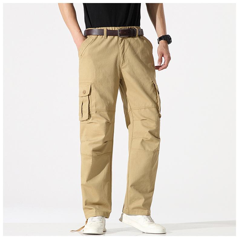Plush Elastic Waistband Pure Cotton Wear-Resistant Multi Pocket Work Pants Straight Tube Large Pocket Loose And Fat Casual Pants