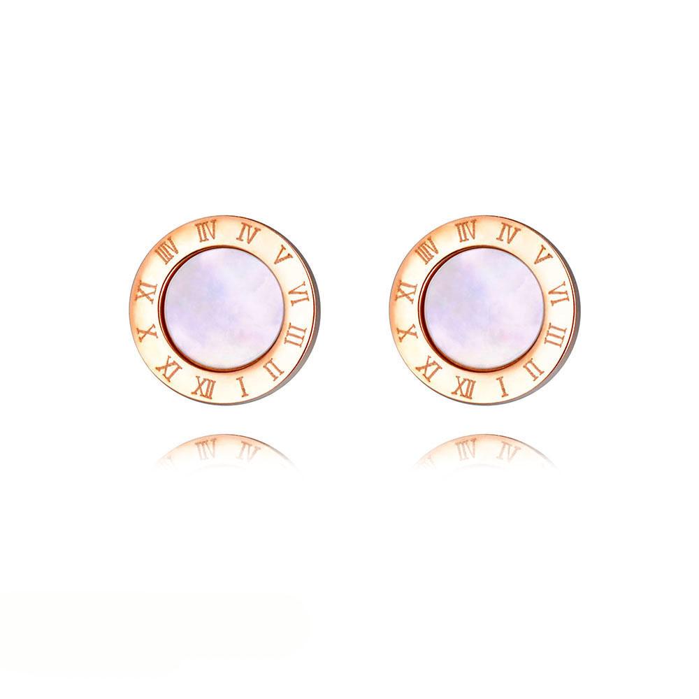Classic Roman Numeral White Black Shell Stud Earrings For Women 316L Stainless Steel Female Earrings Jewelry Brincos ZE18002