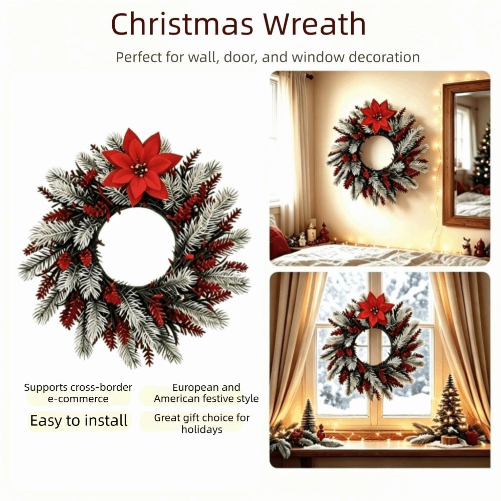 Red Berries Christmas Wreath Pinecones Xmas Ornament Christmas Decorations Window Hanging