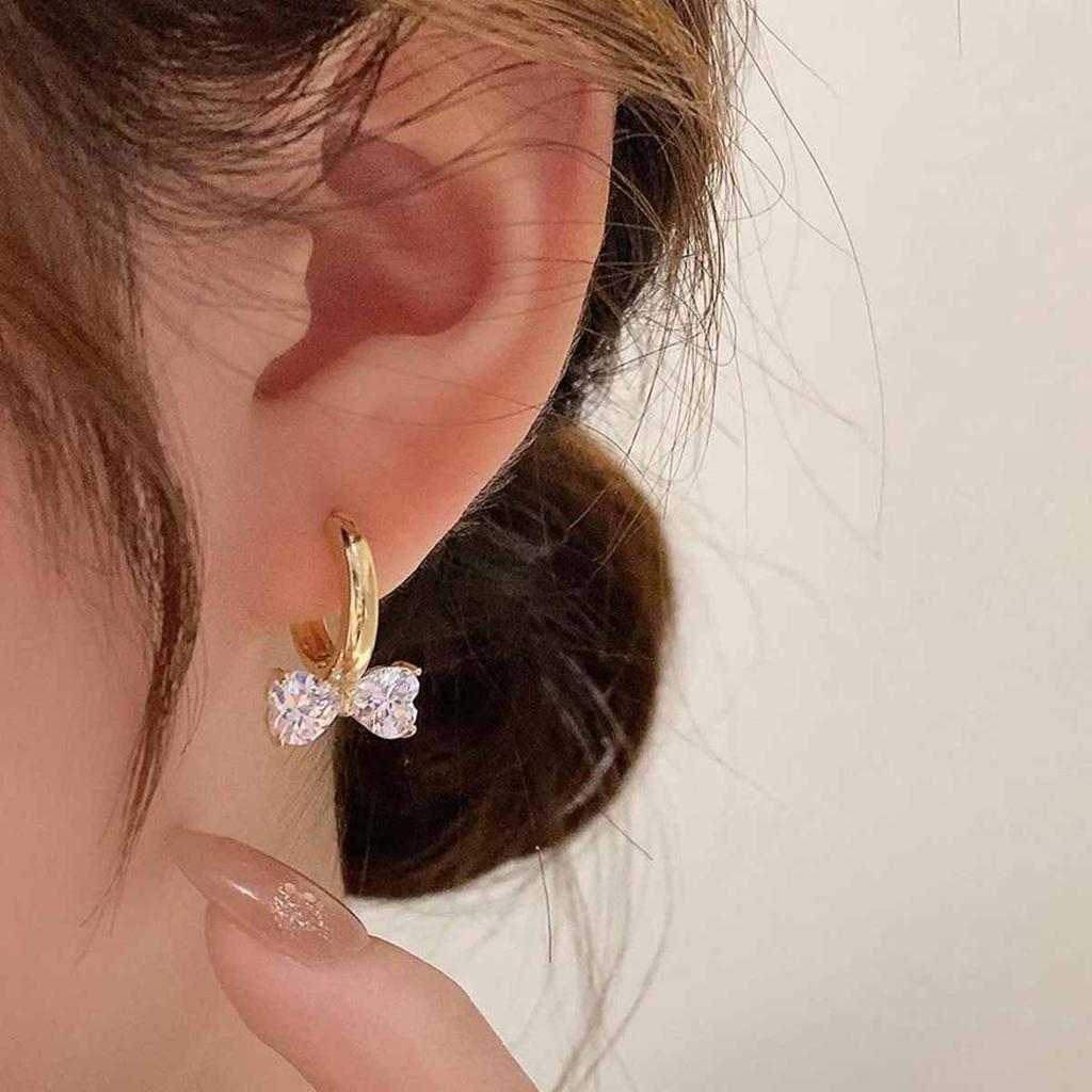 Chic Bow Zircon Stud Earrings for Women - Elegant, Versatile, and Trendy Design