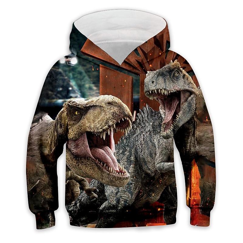Jungen Tier Dinosaurier Hoodie Langarm Herbst Winter Mode Coole Kinder Outdoor Täglich Normale Passform
