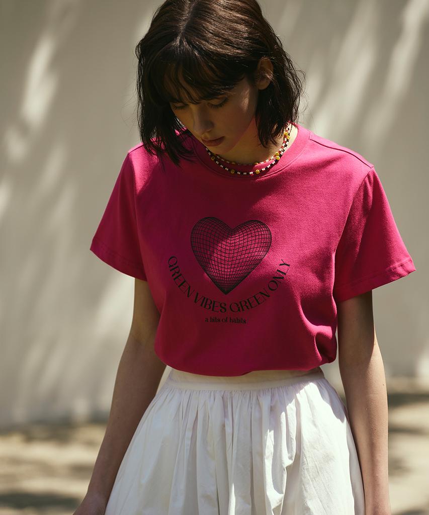 THE GREEN LAB Heart Planet 1 Graphic Short Sleeve T-Shirt [Pink]