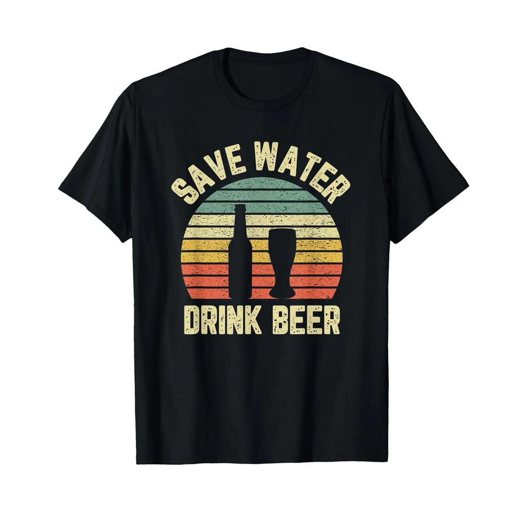 Save Water Drink Beer T Shirt Retro Funny Vintage Washed Fashion Designer Clothes Streetwear Stretched Comfortable Slightly