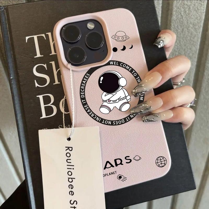 Cool Cartoon Astronaut Phone Case For iPhone 16 Pro 15 14 17 13 11 Pro Max 12 Plus Shockproof Lichee Pattern Soft Silicone Cover