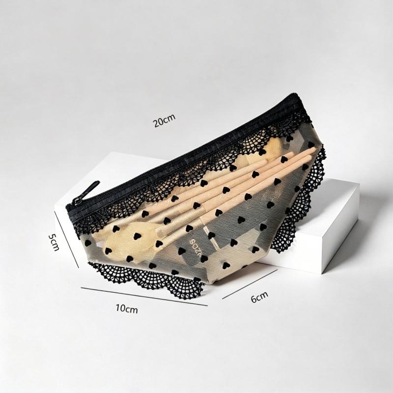 Briefs Shaped Mesh Cosmetic Bag Lace Trim Clear Mini Zipper Makeup Pouch Lipstick Earphone Jewelry Storage Travel Portable