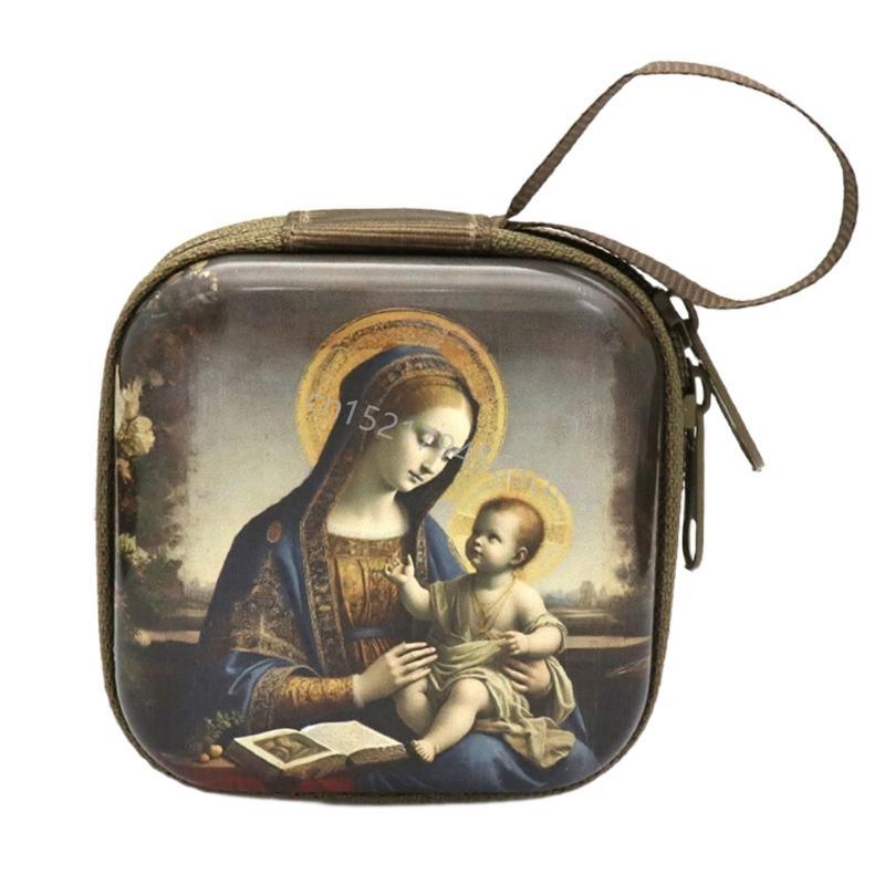 Rosary Jewelry Box Religious Trinket Storage Holders Case Religious Trinket Box Coin Purse Rosary Prayer Bag Zippers 6XDE