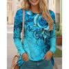 Floral Pattern Gradient Women Long Sleeve T-Shirts Spring Autumn 3D Flower Printed Street Ladies Tee Plus Size Casual Tops