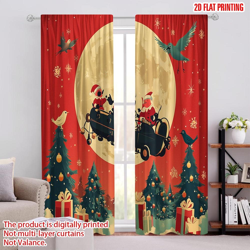 

2pcs,2D plane printing Minimalist Curtains Christmas Birds Moon Night (3) Versatile Polyester (without rod) Outdoor Decorations 52.50 × 116.00 cm 2 pcs