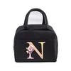 Cherry Blossom Letter N-Z Print Women Men Lunch Bag Fashion Alphabet Portable Insulated Bag School Multifunctional Bento Handbag