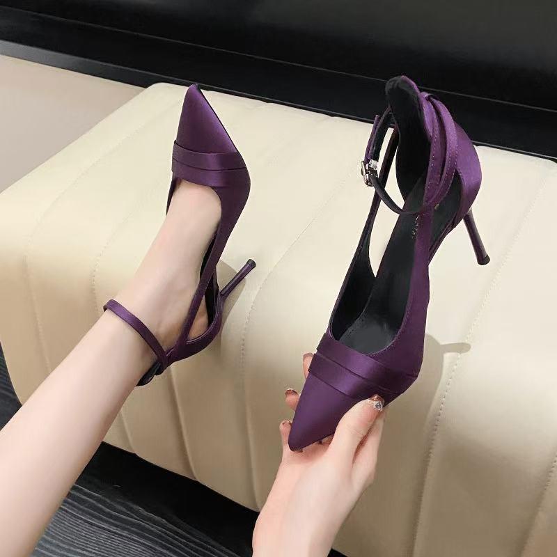 Neue Satin-Riemchen-Stilettos mit Sommer-Cut-Outs, Damen-Nischentemperament