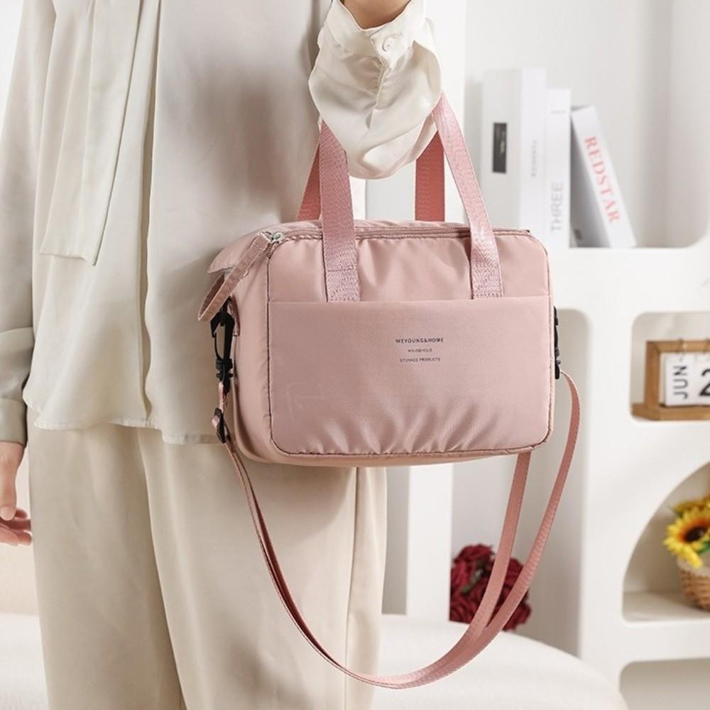 Solid Color Portable Lunch Bag Oxford Cloth Waterproof Aluminum Foil Lunch Bag Large Capacity with Handle Food Shoulder Bags