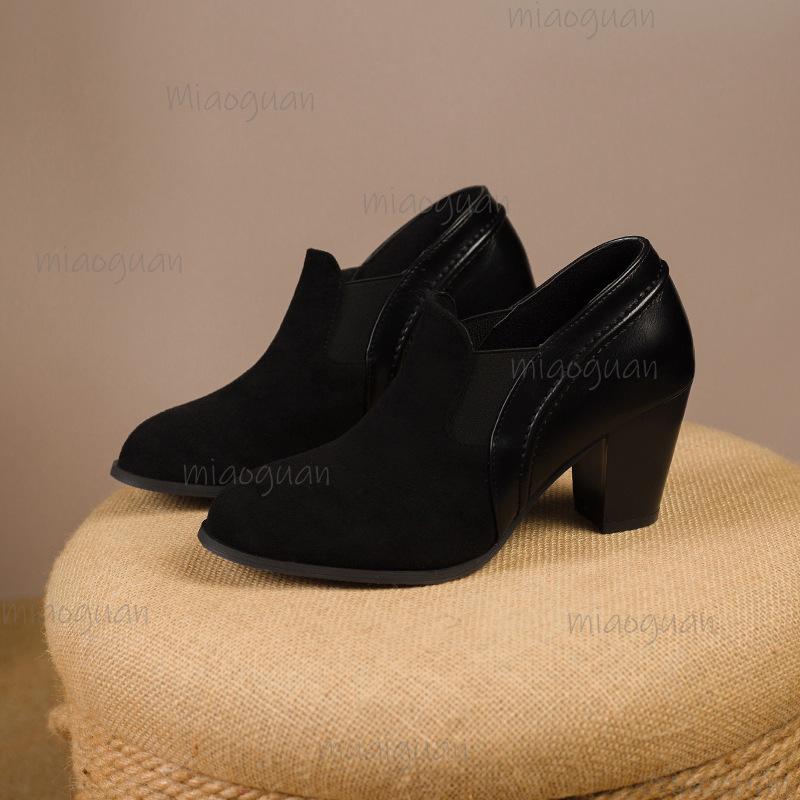 Red Women's Pointed Toe Leather Boots Chunky Heel Office Ladies Shoes Elegant Plus Size Mid Heel Ankle Booties Autumn Winter