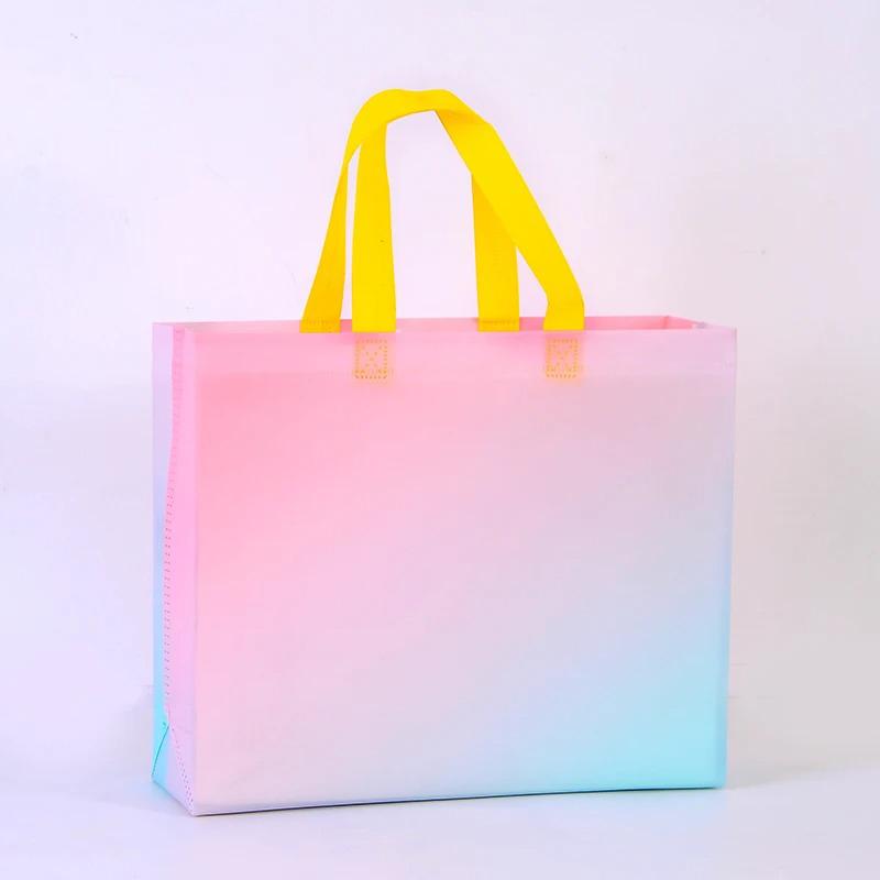 10PCS Rose Printing Packaging Shopping Bag Handle Waterproof Non Woven Fabric Gift Bags Black Clothing Store HandBag