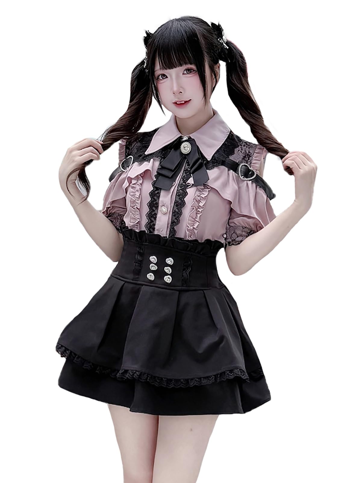 

Платье с сердцем и Это платье включает блузку и девчачий Стильный для и Короткий рукав Розовый [XHSUKADO] Женский Открытые плечи Пряжка, Лента, Кружево,