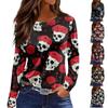 Women's Fashion Print Long Sleeve Top with Round Neck and Side Slits