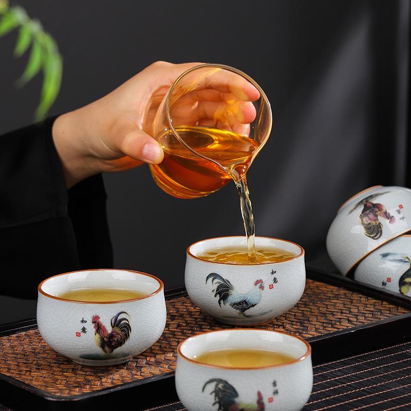 Gift-giving Ceramic Ge Kiln Opening Old Clay Tea Cup Office Tea Cup Large Master Cup Retro Golden Rooster Annunciation