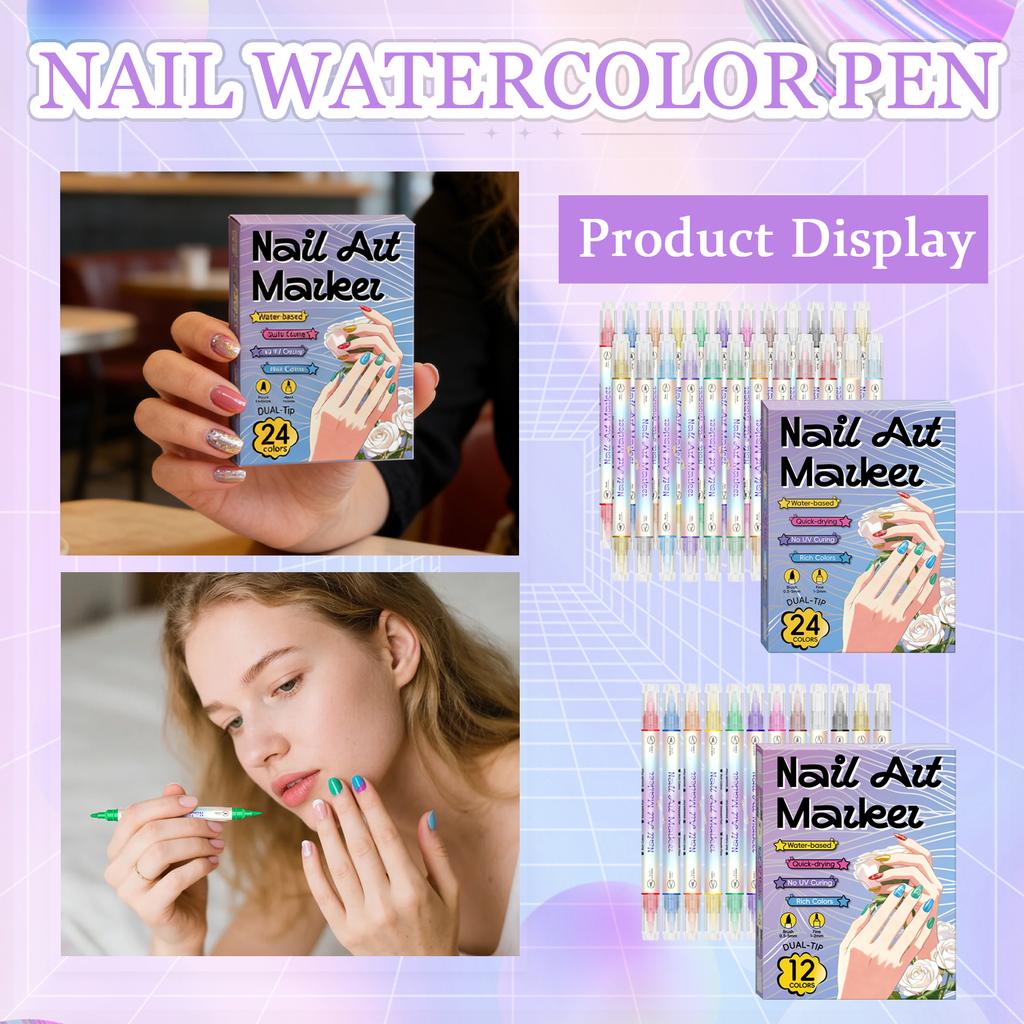 Zestaw 12/24 kolorów pisaków do paznokci 0,5 mm, pisaki akrylowe do zdobienia paznokci, manicure, dekoracji DIY 10 ml