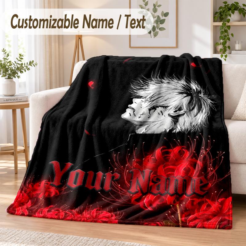 Tokyo Ghoul Custom Name Flannel Throw Blanket Soft Warm for Sofa Bed Indoor Home Use