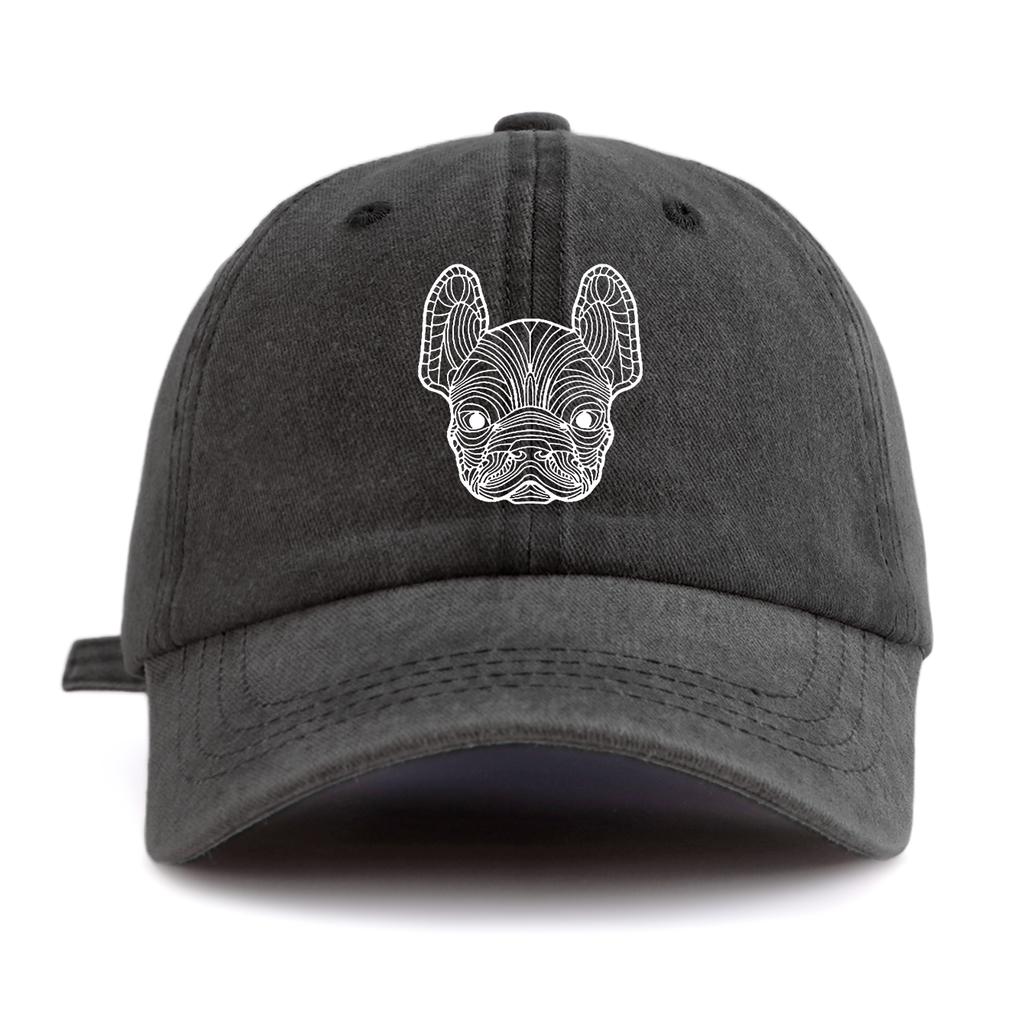 1pc Line Frenchie Print Washed Baseball Cap for Adults, Minimalist Retro Style Casual Soft Adjustable Dad Hat, Perfect As Gift