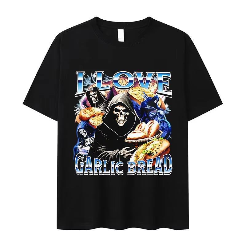 

I Love Garlic Bread Skeleton Funny Meme Graphic T-Shirts Men s Skeleton Vintage Short Sleeve T Shirts Fashion O-Neck Cotton Tees L
