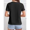 Europäische Größe Damen Schwarz Minimalistisch Abstrakt Linienkunst T-Shirt - Kurzarm Freizeit Oberteil mit Weißer Weiblicher Gesichtzeichnung, Normale Passform