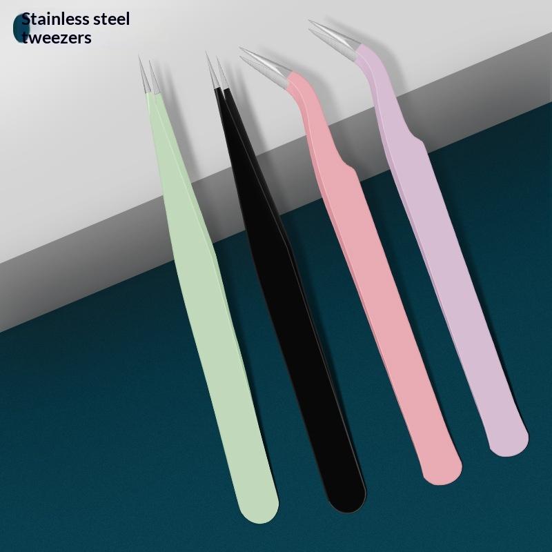 1Pcs Stainless Steel Eyelash Extension Tweezers Curved Straight Head Lashes Tweezer Non-Magnetic Eyelashes Nail Makeup Tools