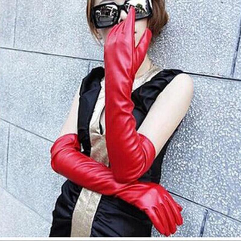 Women's Long Touch Screen PU Leather Gloves Female 50cm Autumn Winter Silky InsideNew Style Wholesale Fashion Warm Mitten G203