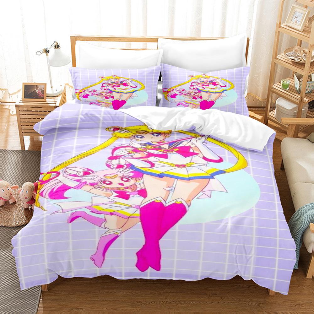 Sailor Moon Hare 3D Digital Printing Quilt Set Three-Piece Bedding