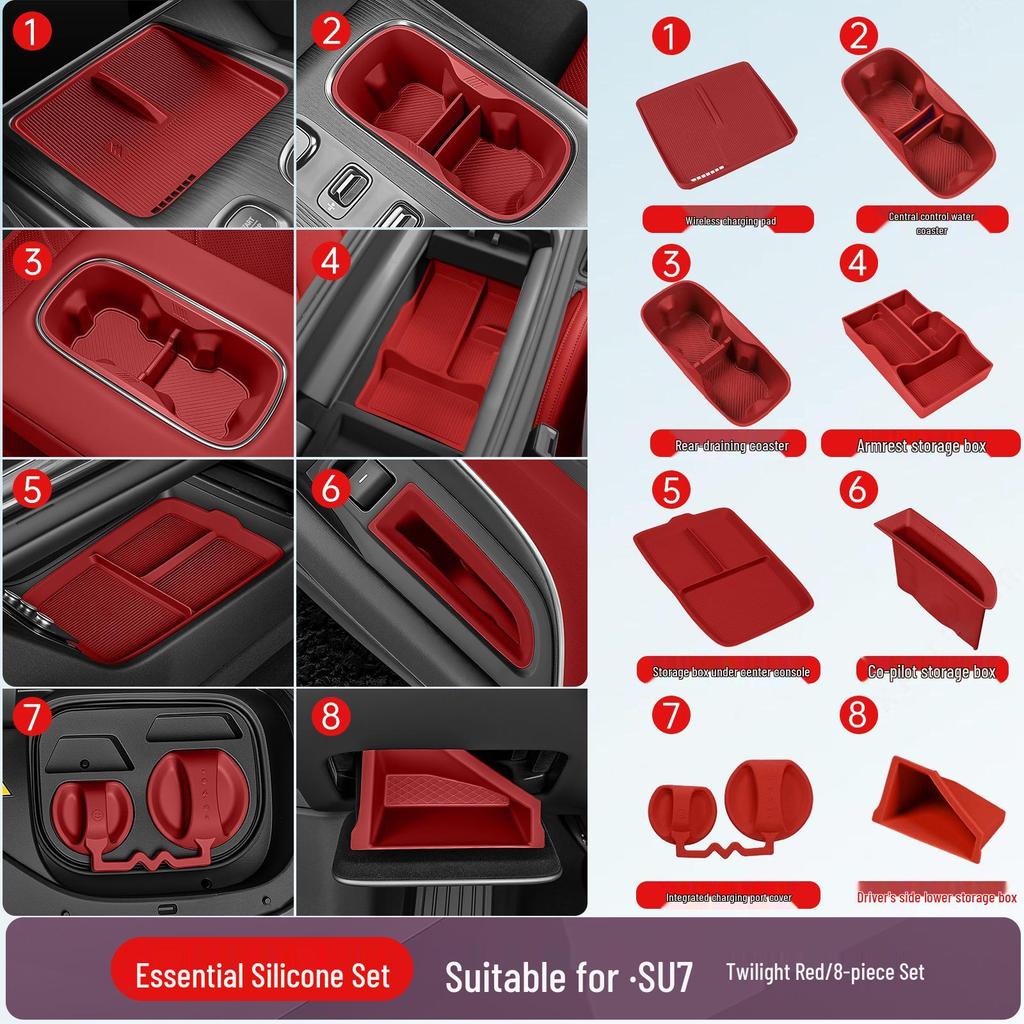 Silicone Mats for Xiaomi SU7/YU7: Center Console, Cup Holders, and Interior Essentials