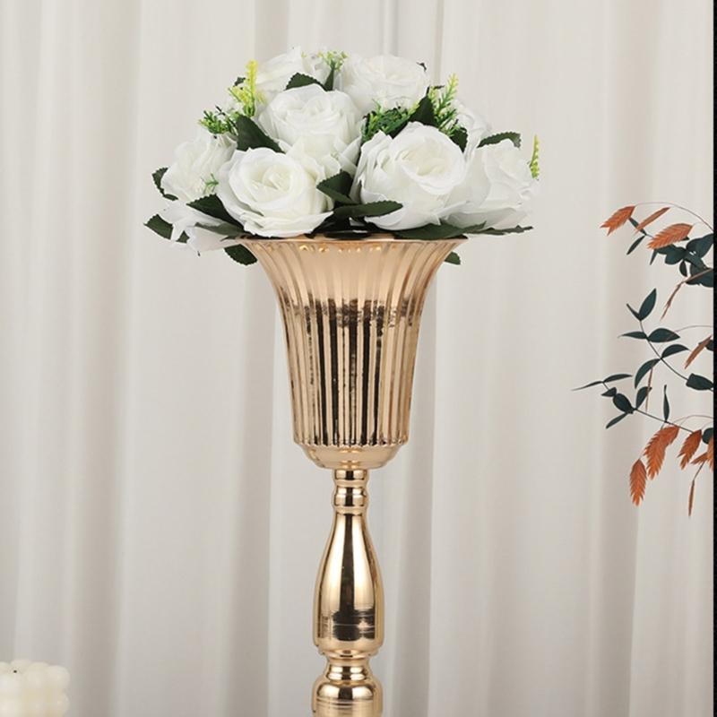 Desktop Metal Trumpets Centerpieces Vase Gold Flowers Vase Welcome Area Road Guide Flowers Holder Height Wedding