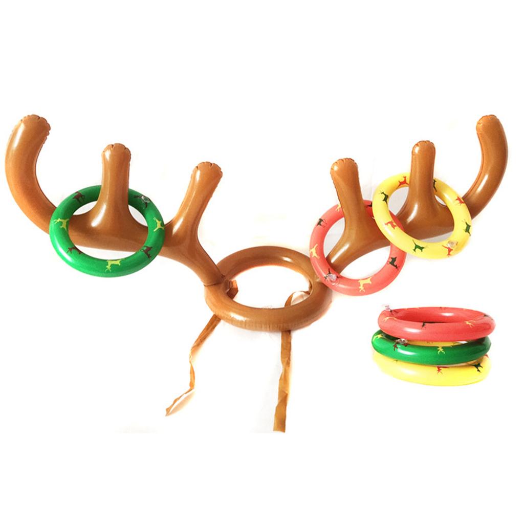 Set of 16 Christmas Inflatable Reindeer Antler Ring-Toss Game Set 2 Antler Hats 12 -Rings 1 Pump 1 Storage Bag Rudolph Game For Kids Family Xmas