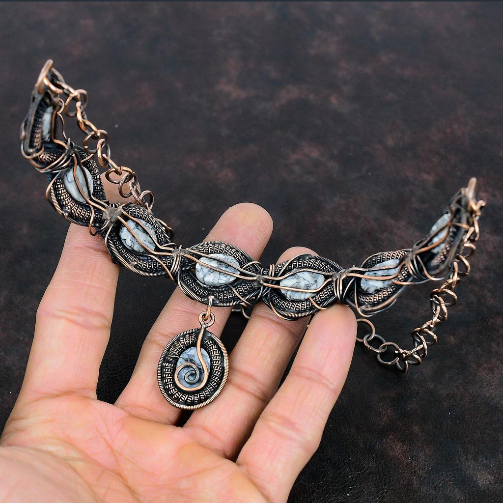 Pinolith Jasper Necklace Copper Wire Wrapped Necklace Handmade Jewelry Adjustable Chain Necklace Gemstone Necklace Copper Jewelry For Gift