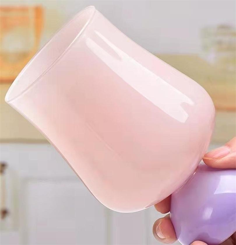Modern Middle Ancient Cream Color Red Wine Glass Simple Tulip Fresh Ins Milk Drink Juice Cup Household Tall Water Cup
