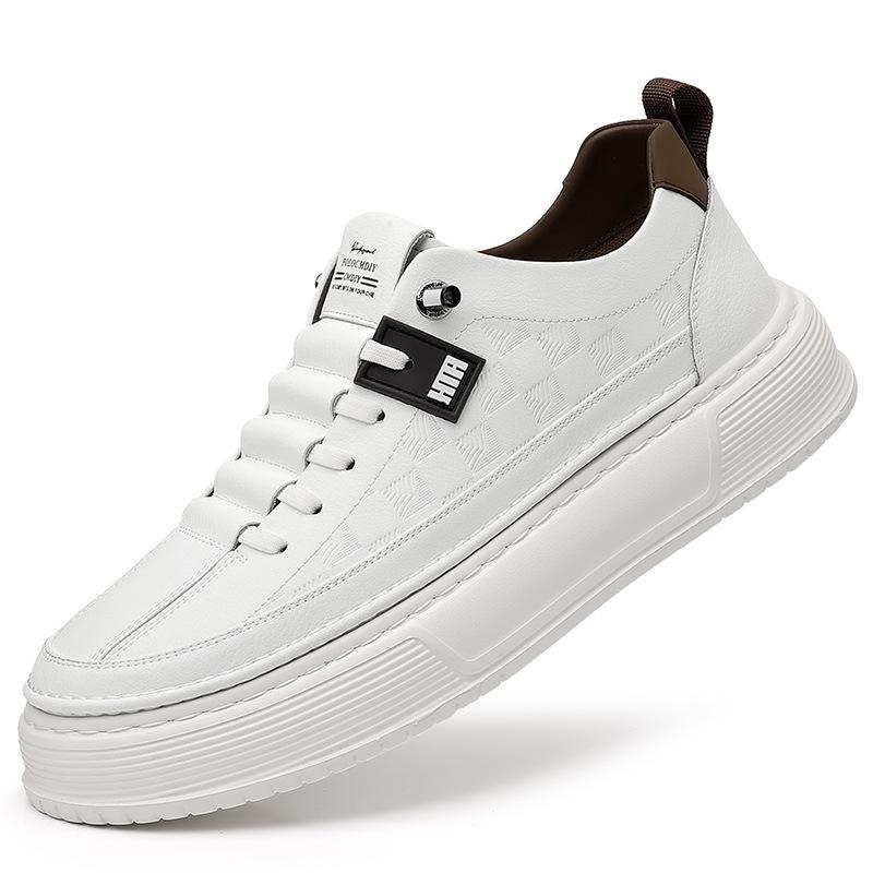 New Shoes for Men Leather Casual Platform Shoes White Thick-soled Flat Skateboard Shoes Youth Slip-on Sneaker