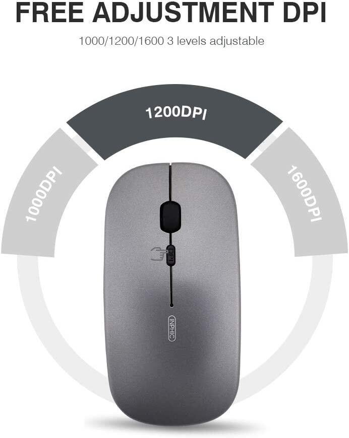 INPHIC M1P Wireless Mouse Rechargeable 1600Dpi Ultra Slim Mute Mouse 2.4G + Dual Mode Bluetooth Mouse for iPad Tablets Laptop LED Power Display