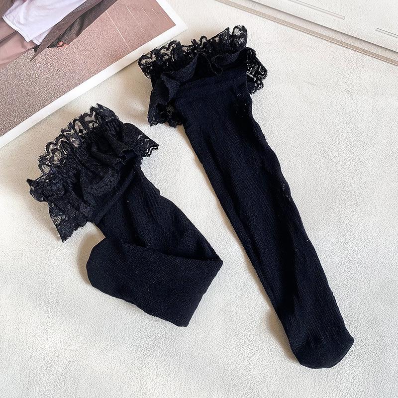 Children's Socks Summer Lolita Wooden Ear Mesh Ribbon Large Bow Mid-tube Socks for Girls