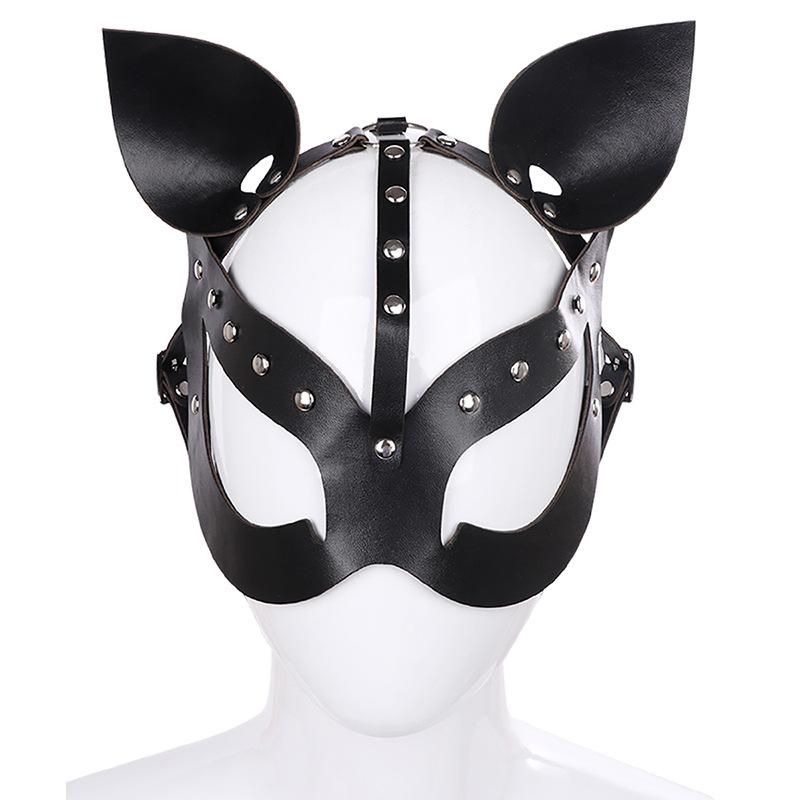 Black PU Leather Cat Face Mask