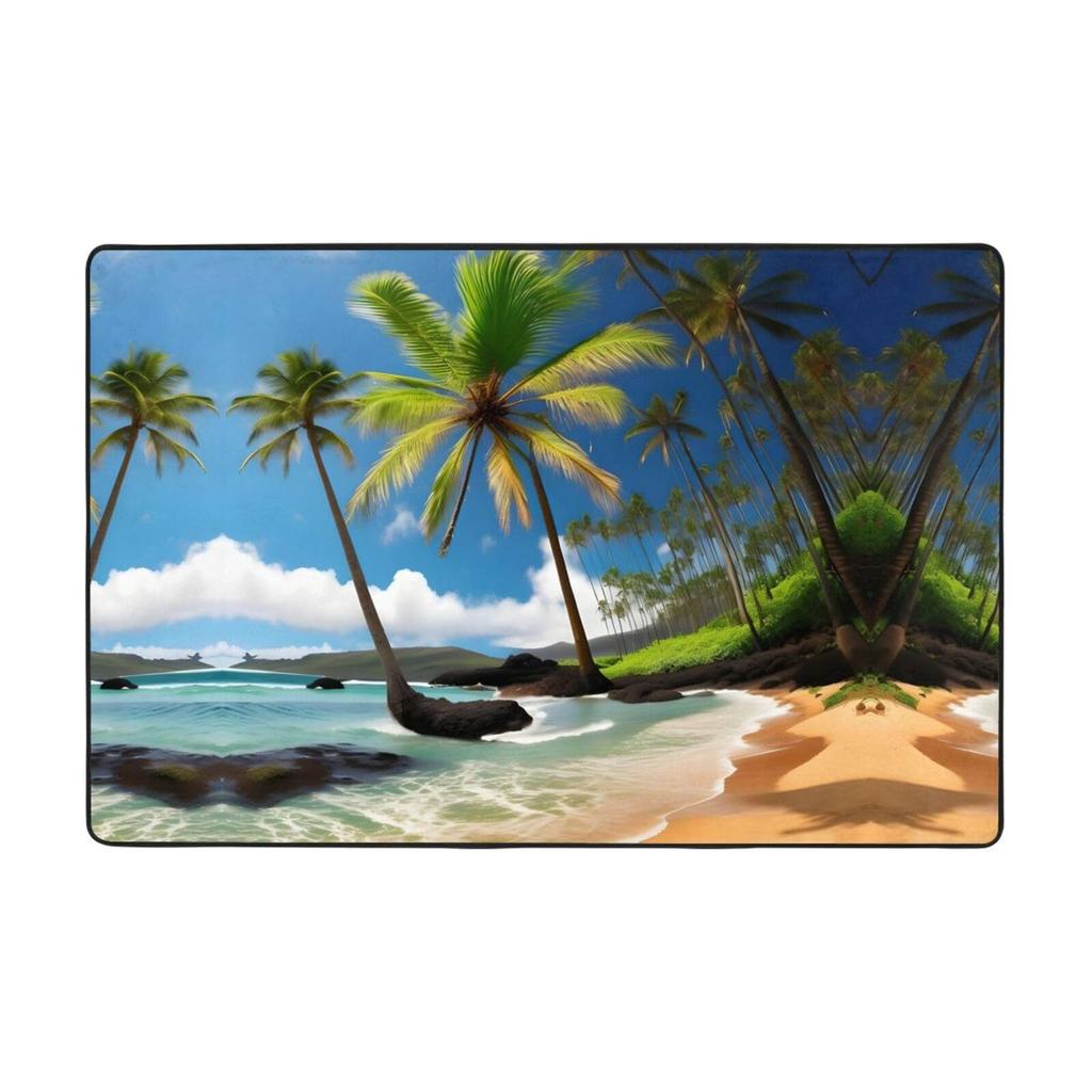 Hawaiian Beach Palm Tree Carpet Ocean Beach Area Rug Tropical Sea Sunset Floor Mat Living Room Home Indoor Mat Bathroom Doormat