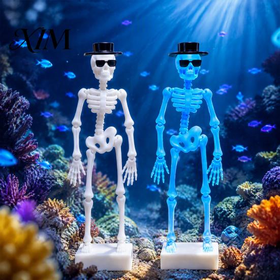 Saltwater Aquarium Motion Decor Dancing Skeleton Bubbler, Glow-in-The-Dark with Air Driven Moving Fun Underwater Action Ornament Action,
