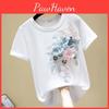 Streetwear Fivefive T Shirts Women Flowers Solid Appliques Beading Tops Female Summer Short Sleeve Plus Size Tees Cotton Clothes