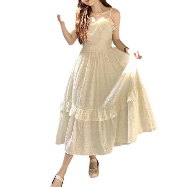 Mushroom Edge Suspender Dress: Sweet Waist-Slimming, Fairy-Inspired Summer 2025 Long Dress for Women