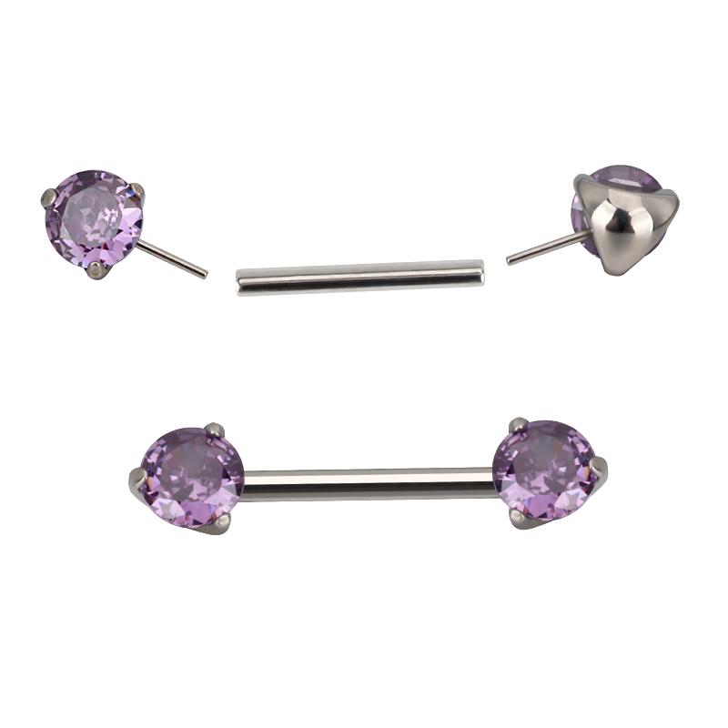 Newest Fashion Titanium Threadless Push In Nipple Barbell With Prong Set CZ Ends Push Pin Style Piercing  Body Jewelry