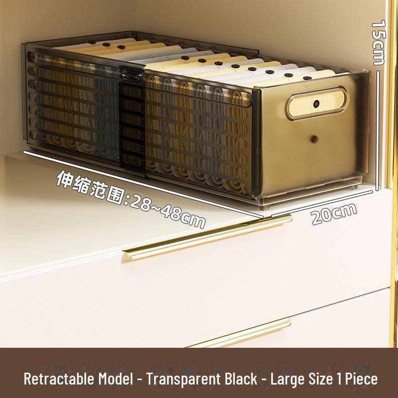Retractable Wardrobe Organizer: Built-in Partition Box for Socks, Underwear, and Clothing Storage.