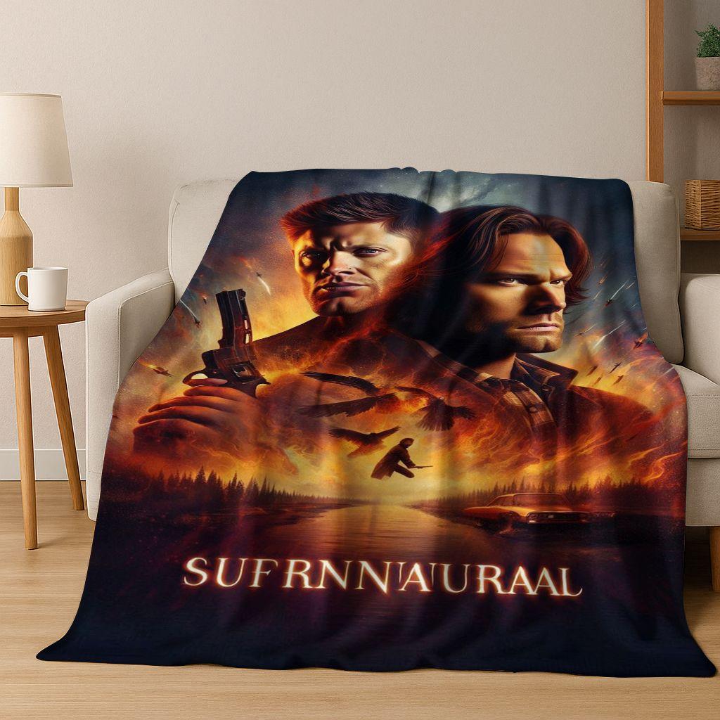 SPN Supernatural Dean Sam Winchester Castiel Flannel Blanket,Cozy Soft Throw Blanket for Home Bedroom Bed Sofa Cover Kids Gift