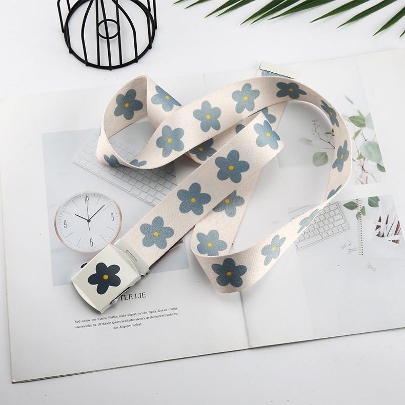 

Unisex Fashionable Floral Print Canvas Belt With Iron Square Buckle In Black синій