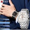 OFNS Men's Trendy Quartz Wristwatch: Steel Band, 3D Scale, Business Casual, Waterproof, Luminous.