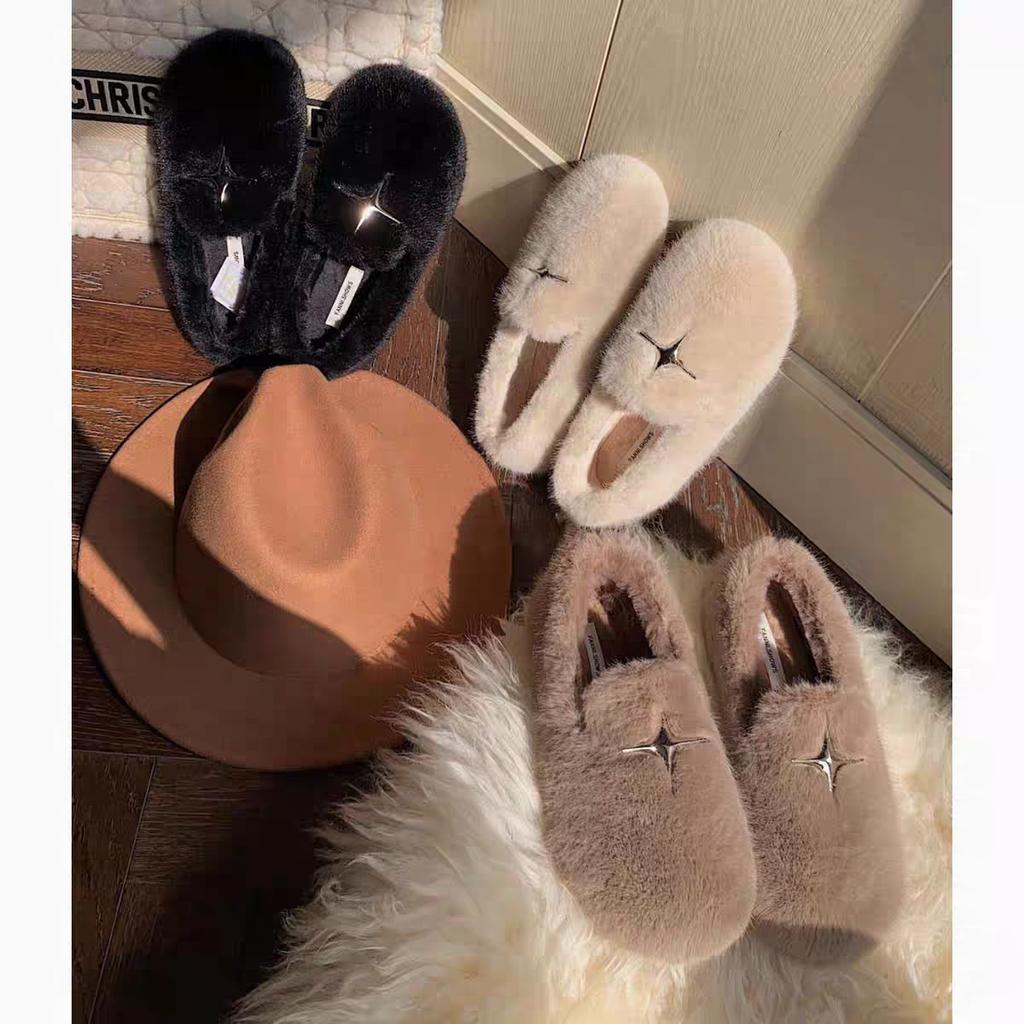Mao Mao shoes women wear new autumn and winter one-pedal Mary Jane cotton shoes plush beanie single shoes