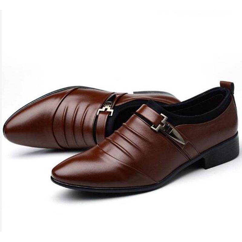 Loafers Men Steel Pointed Toe Mens Italian Leather Shoes Hidden Heel Formal Shoes